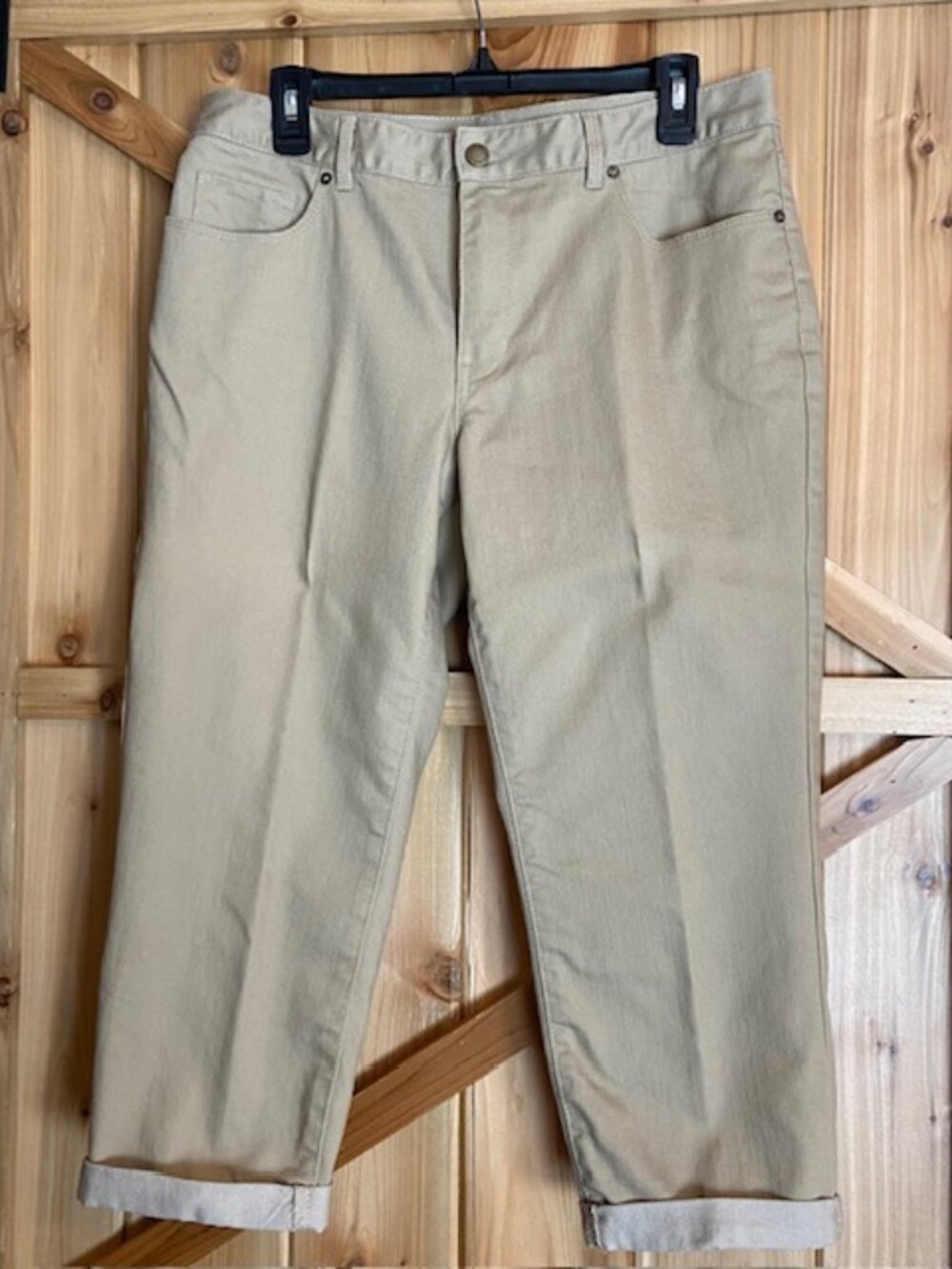 Coldwater Creek Cropped Leg Cuffed Jeans Womens Size 12 Khaki Denim Natural Fit